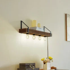 Lindby wandlamp Vatana, hout, stekker, USB-poort, 80 cm