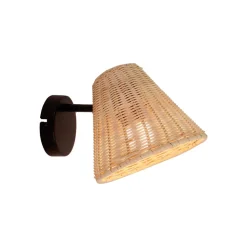 Lindby wandlamp Zyralia, houtkleurig, rotan, 19,5 cm hoog