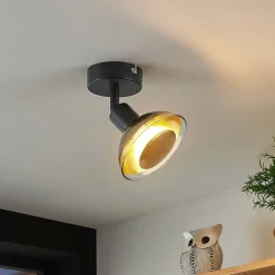 Lindby wandspot Erin, zwart/goud, Ø 12 cm, glas