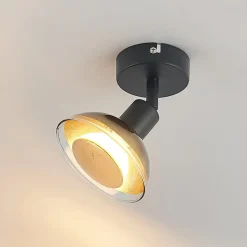 Lindby wandspot Erin, zwart/goud, Ø 12 cm, glas