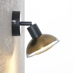 Lindby wandspot Erin, zwart/goud, Ø 12 cm, glas