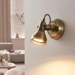 Lindby wandspot Perseas, antiek messing, metaal, 16 cm, GU10