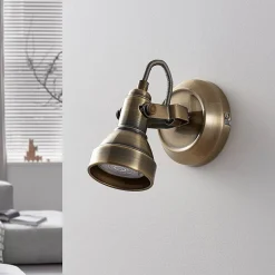 Lindby wandspot Perseas, antiek messing, metaal, 16 cm, GU10