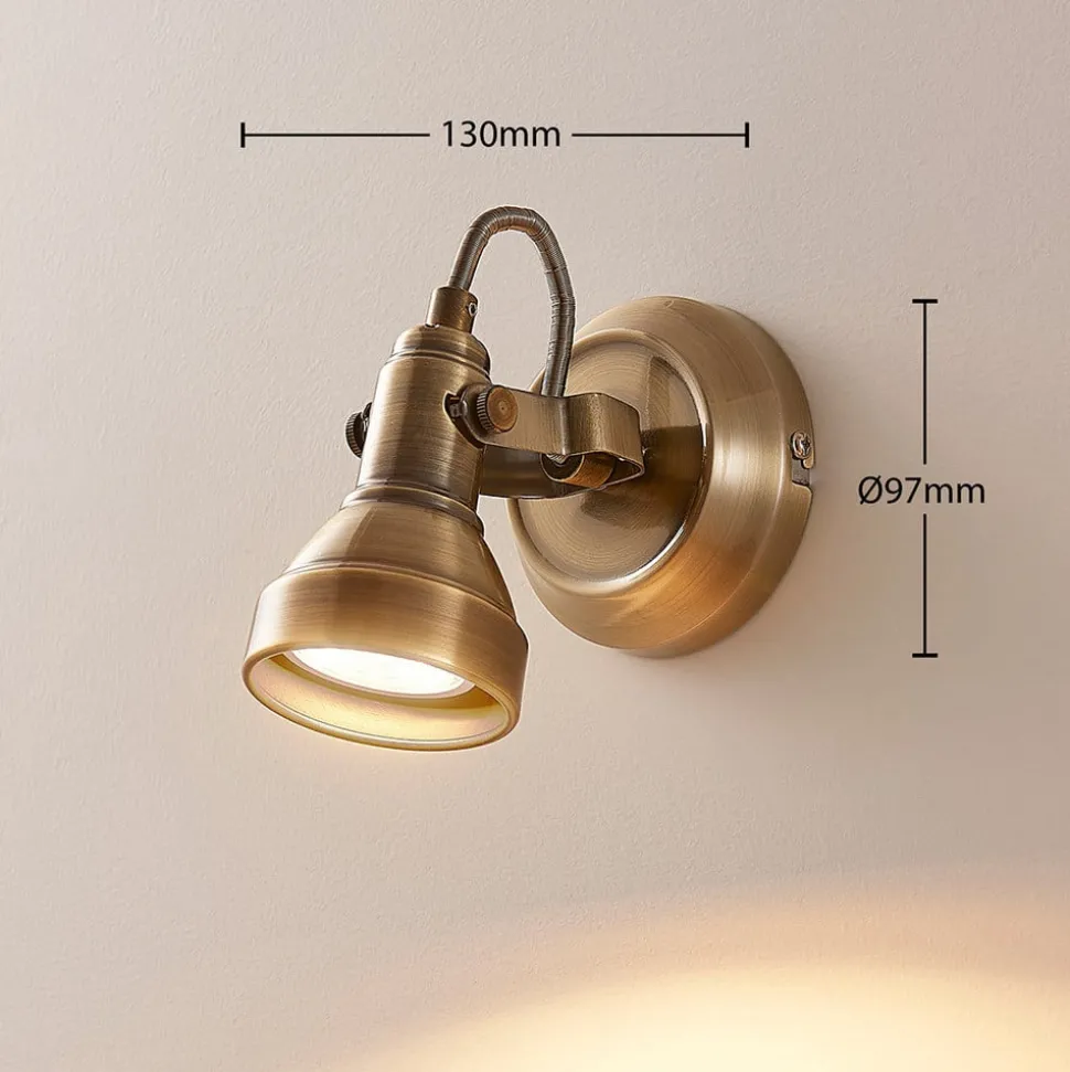 Lindby wandspot Perseas, antiek messing, metaal, 16 cm, GU10