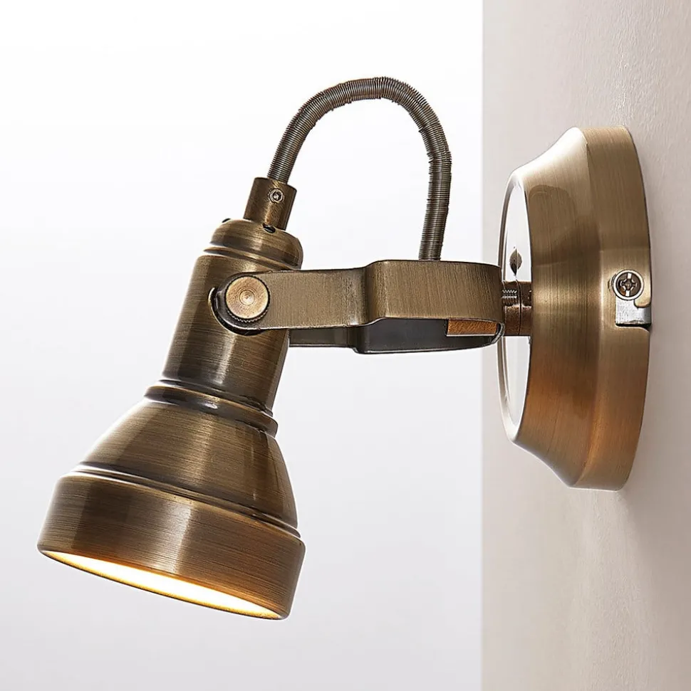 Lindby wandspot Perseas, antiek messing, metaal, 16 cm, GU10