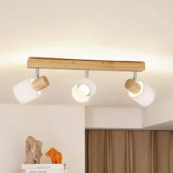 Lindby Wanessa plafondspot, 47cm, 3-lamps, wit, hout, E14