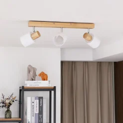 Lindby Wanessa plafondspot, 47cm, 3-lamps, wit, hout, E14