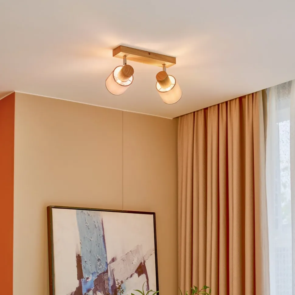 Lindby Wanessa plafondspot, 39cm, 2-lamps, hout, wit, E14