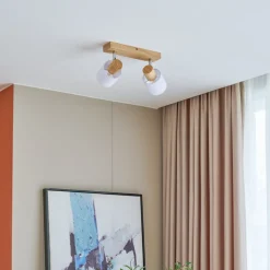 Lindby Wanessa plafondspot, 39cm, 2-lamps, hout, wit, E14