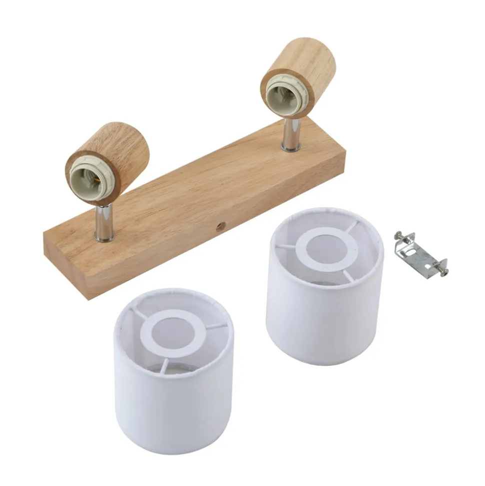 Lindby Wanessa plafondspot, 39cm, 2-lamps, hout, wit, E14