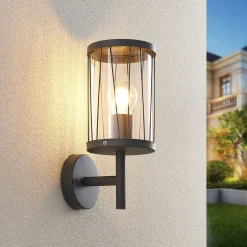 Lindby Yonan buitenwandlamp, rond, donkergrijs,E27