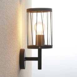 Lindby Yonan buitenwandlamp, rond, donkergrijs,E27