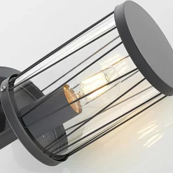 Lindby Yonan buitenwandlamp, rond, donkergrijs,E27