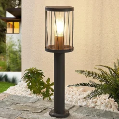 Lindby Yonan sokkellamp, rond, donkergrijs, E27