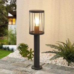 Lindby Yonan sokkellamp, rond, donkergrijs, E27