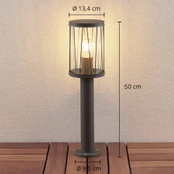 Lindby Yonan sokkellamp, rond, donkergrijs, E27