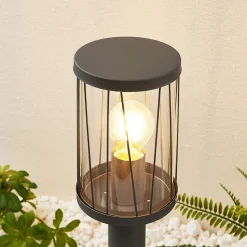 Lindby Yonan sokkellamp, rond, donkergrijs, E27