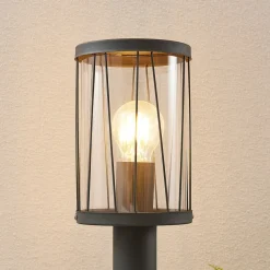 Lindby Yonan sokkellamp, rond, donkergrijs, E27