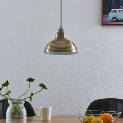 Lindby Zelotta hanglamp, 1-lamp, antiek messing