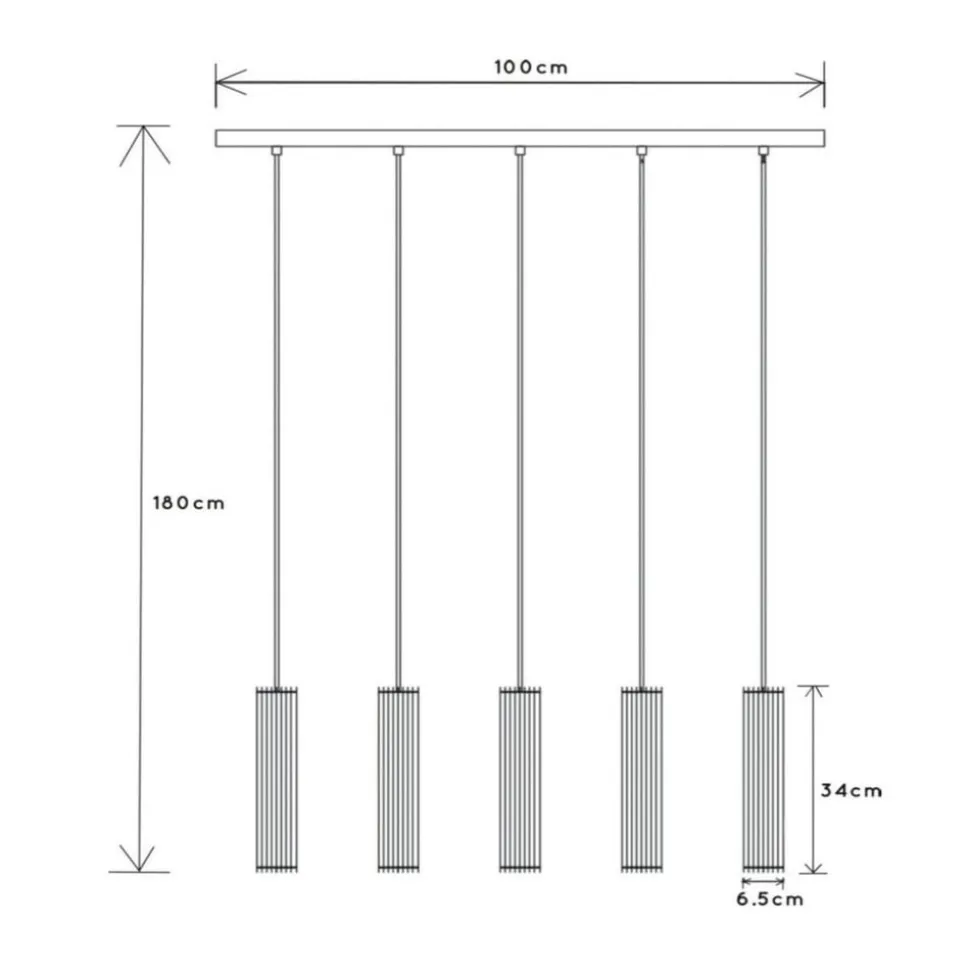 Lionel balk hanglamp met vijf kappen