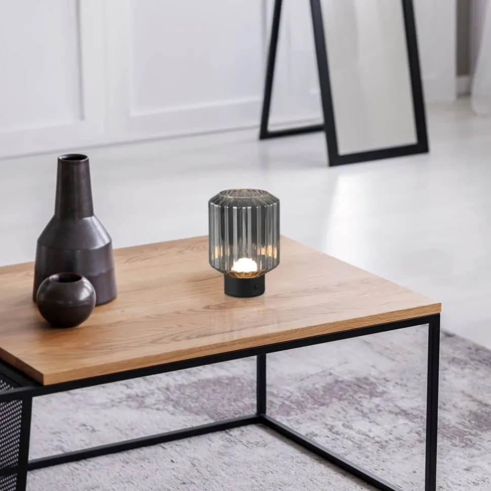 Lord LED tafellamp, zwart/rook, hoogte 19,5 cm, glas