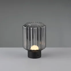 Lord LED tafellamp, zwart/rook, hoogte 19,5 cm, glas