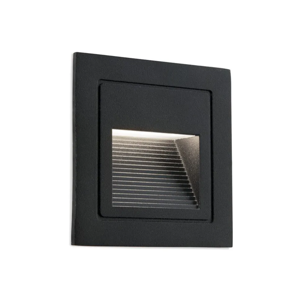 Loro LED wand inbouwlamp, zwart, breedte 8,5 cm, aluminium