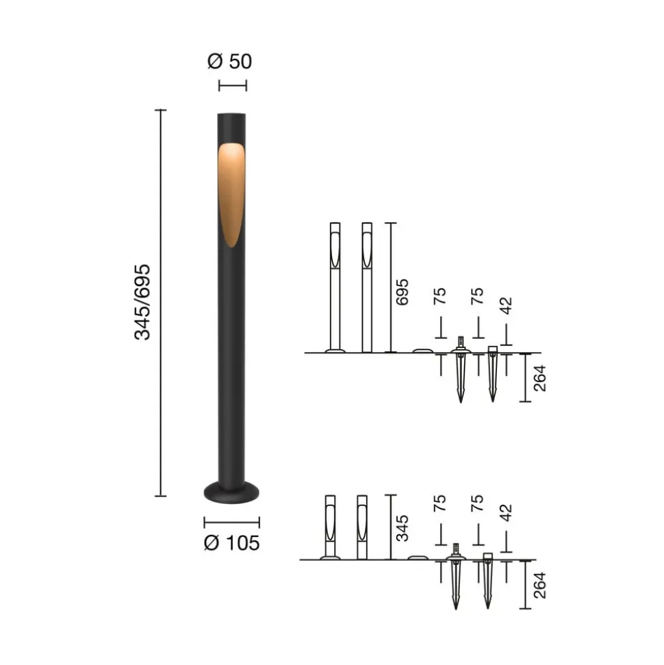 Louis Poulsen tuinpadverlichting Flindt, 940 zwart 70 cm voet 24 V