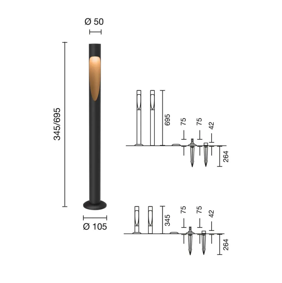 Louis Poulsen tuinpadverlichting Flindt, 927 zwart 70 cm voet 24 V
