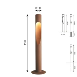 Louis Poulsen tuinpadverlichting 830 roest 110cm dimbaar voetstuk aarding