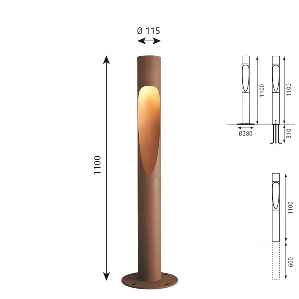 Louis Poulsen tuinpadverlichting 830 roest 110cm dimbaar voetstuk aarding