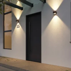 Lucande Almos LED buitenwandlamp, hoekig 2-lamps