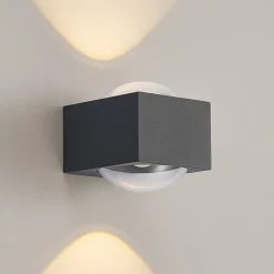 Lucande Almos LED buitenwandlamp, hoekig 2-lamps