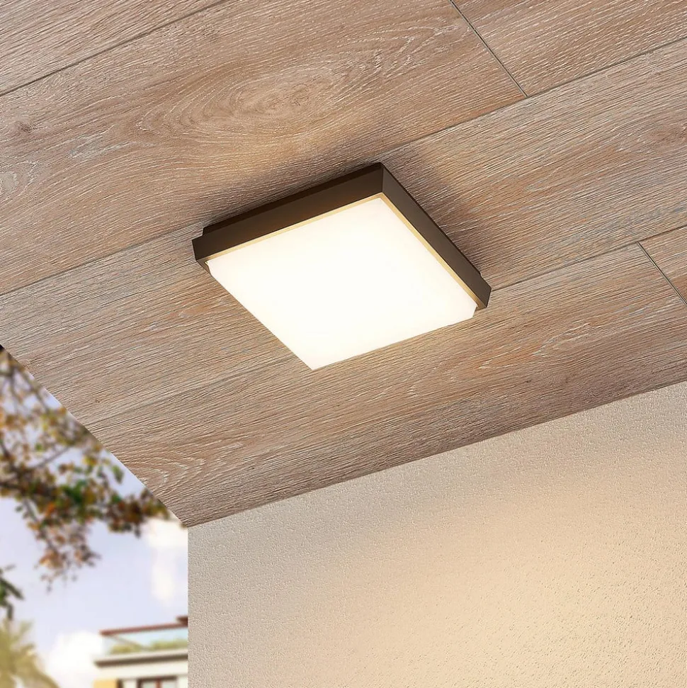Lucande Amra LED buiten plafondlamp, hoekig 17,5cm