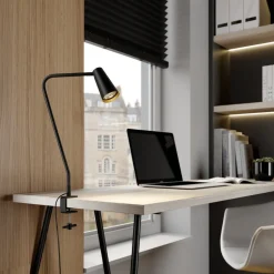 Lucande Angelina klemlamp, zwart/goud, metaal, 47cm