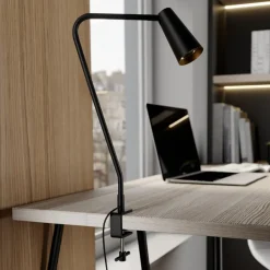 Lucande Angelina klemlamp, zwart/goud, metaal, 47cm