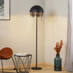 Lucande Aparas vloerlamp, bladlook, zwart-goud