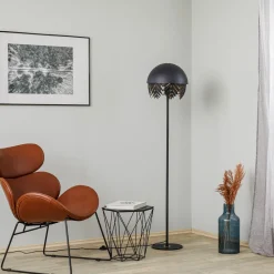 Lucande Aparas vloerlamp, bladlook, zwart-goud