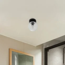 Lucande Badolo plafondlamp, zwart, glas, Ø 15 cm, IP44