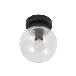 Lucande Badolo plafondlamp, zwart, glas, Ø 15 cm, IP44
