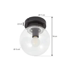 Lucande Badolo plafondlamp, zwart, glas, Ø 15 cm, IP44