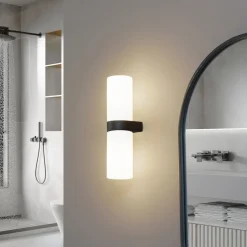 Lucande Basolo badkamer wandlamp, zwart, hoogte 31,5 cm, glas