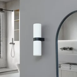 Lucande Basolo badkamer wandlamp, zwart, hoogte 31,5 cm, glas