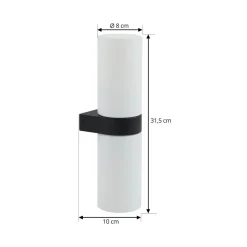 Lucande Basolo badkamer wandlamp, zwart, hoogte 31,5 cm, glas