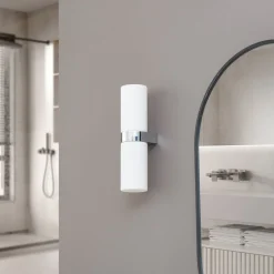 Lucande Basolo badkamer wandlamp, chroom, hoogte 31.5cm, glas, IP44