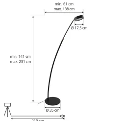 Lucande booglamp Boga, zwart, metaal, dimbaar
