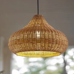 Lucande buiten hanglamp Taniola, 1-lamp, beige, rotan, IP44