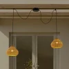 Lucande buiten hanglamp Taniola, 2-lamps, beige, rotan, IP44