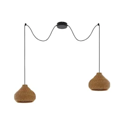 Lucande buiten hanglamp Taniola, 2-lamps, beige, rotan, IP44