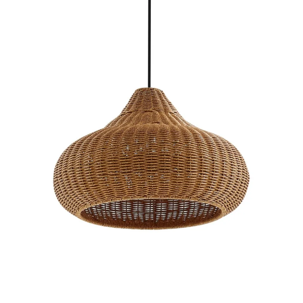 Lucande buiten hanglamp Taniola, 2-lamps, beige, rotan, IP44